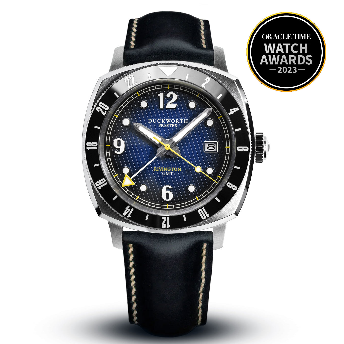 
                  
                    Rivington GMT watch blue dial on blue leather
                  
                