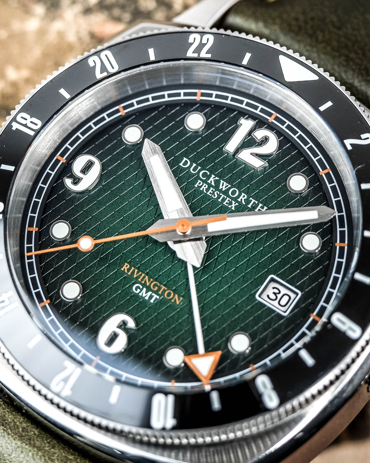 
                  
                    Rivington GMT watch green dial on green leather
                  
                