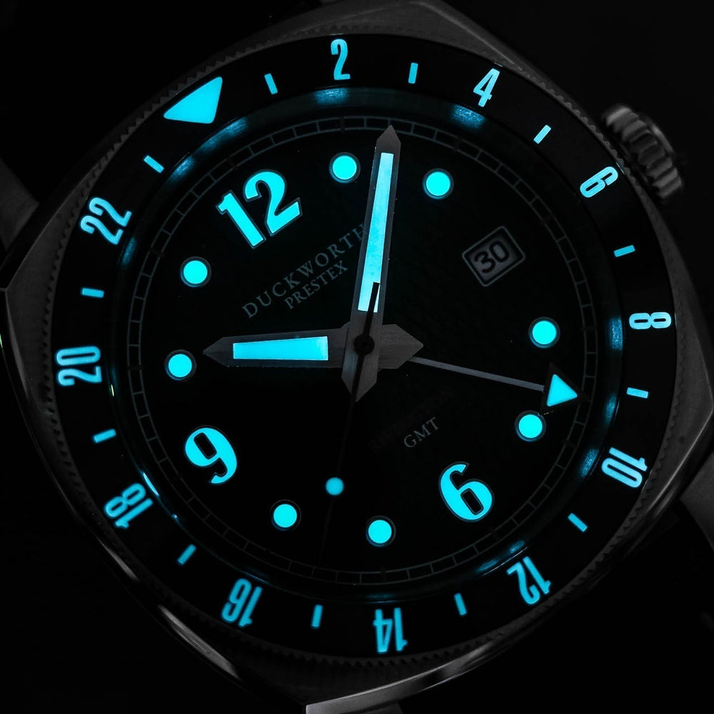 
                  
                    Rivington GMT watch black dial on black rubber
                  
                