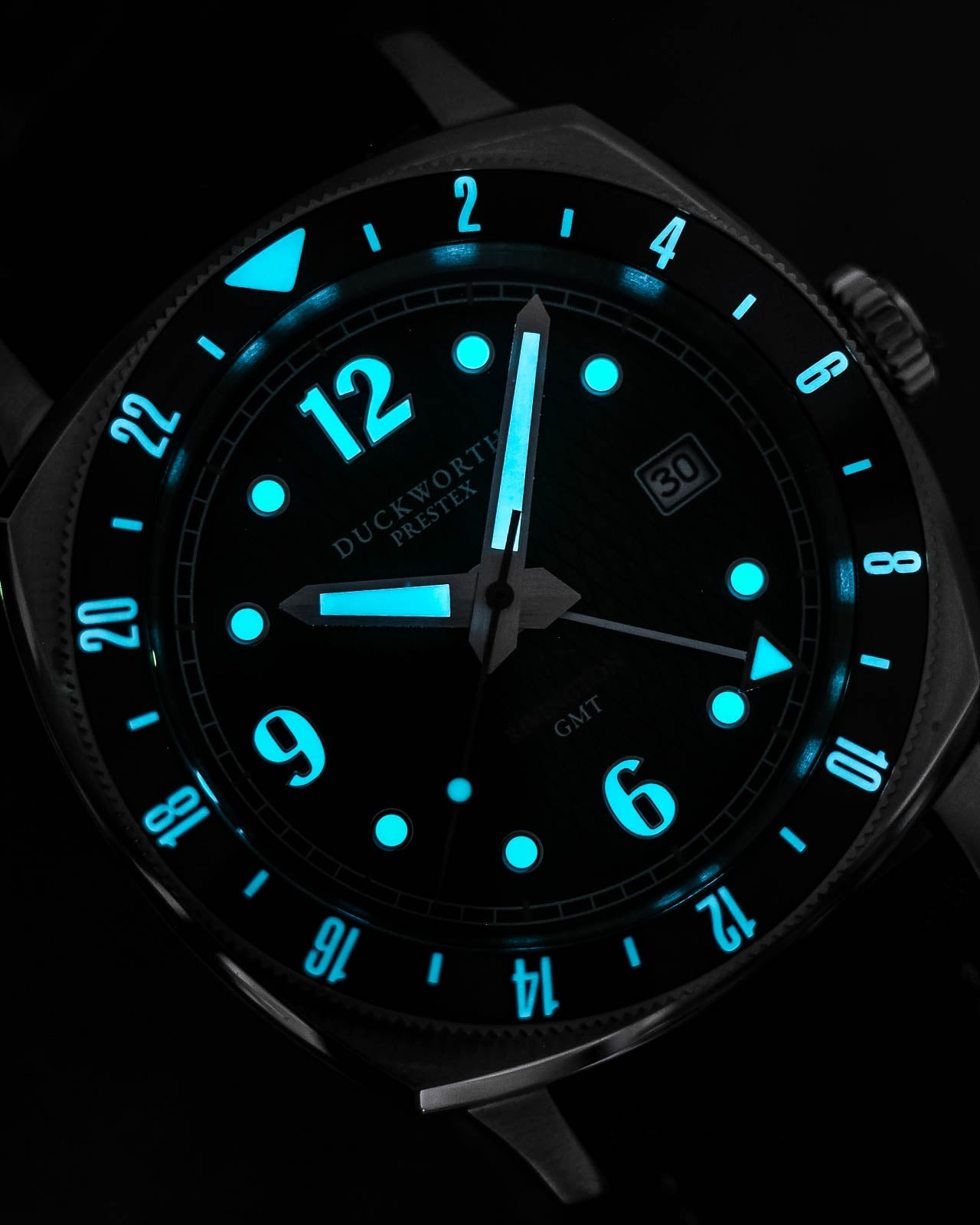 
                  
                    Rivington GMT watch black dial on black leather
                  
                