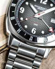 Load image into Gallery viewer, Rivington GMT watch black dial on black leather
