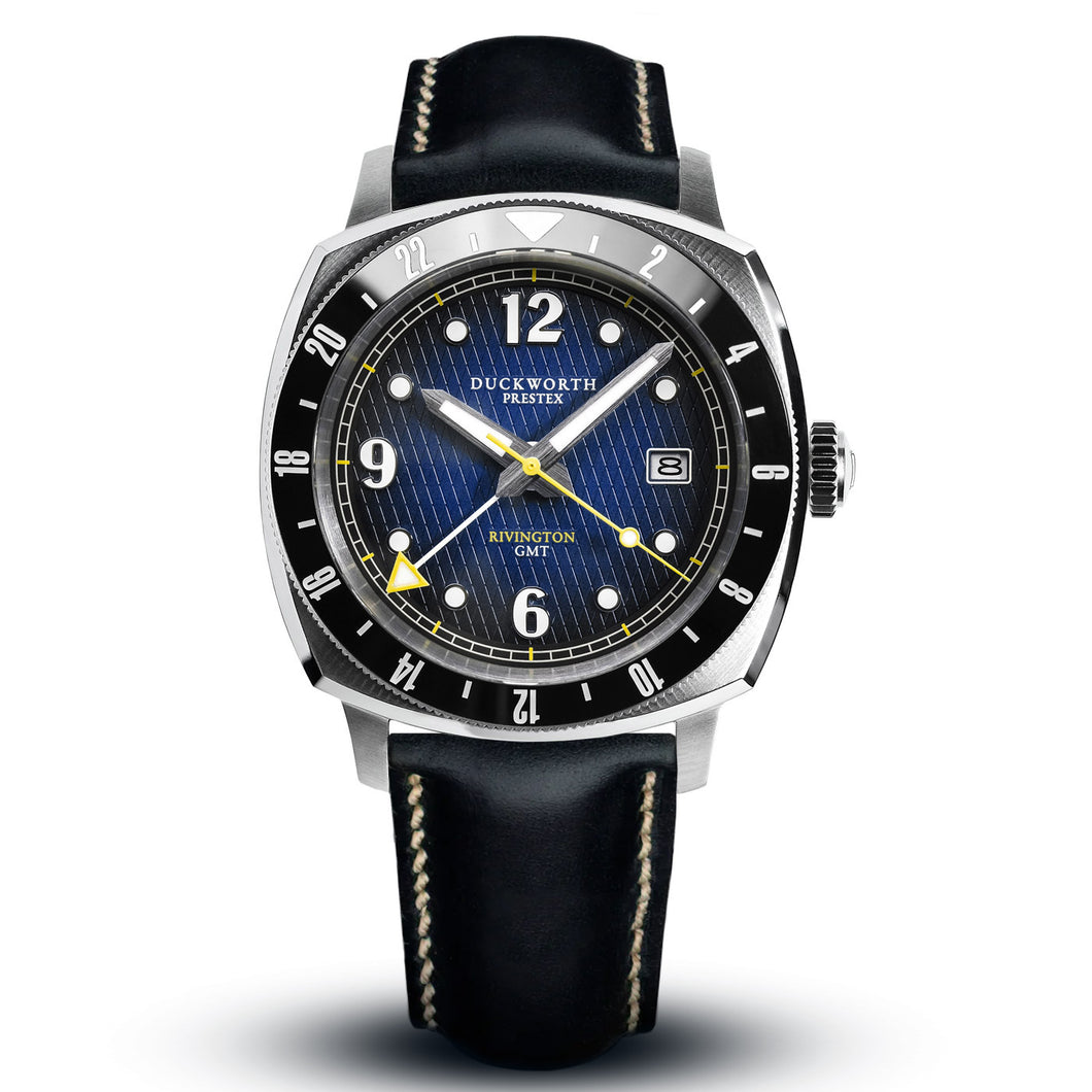 Rivington GMT watch blue dial on blue leather