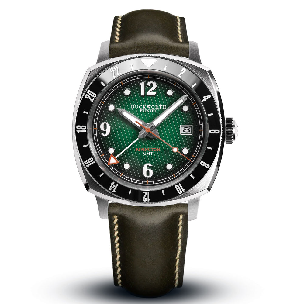 Rivington GMT watch green dial on green leather