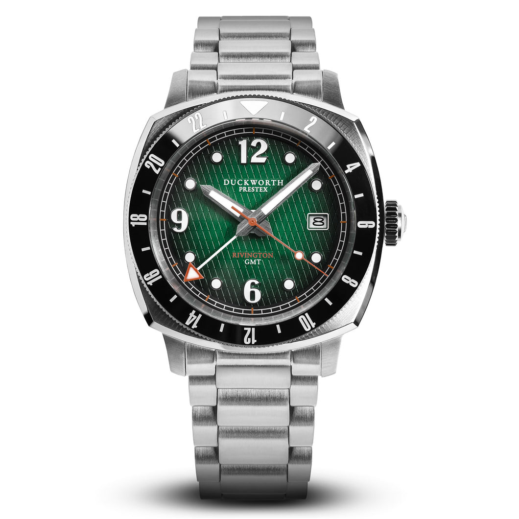Rivington GMT watch green dial on steel bracelet