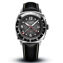 Load image into Gallery viewer, Rivington GMT watch black dial on black leather

