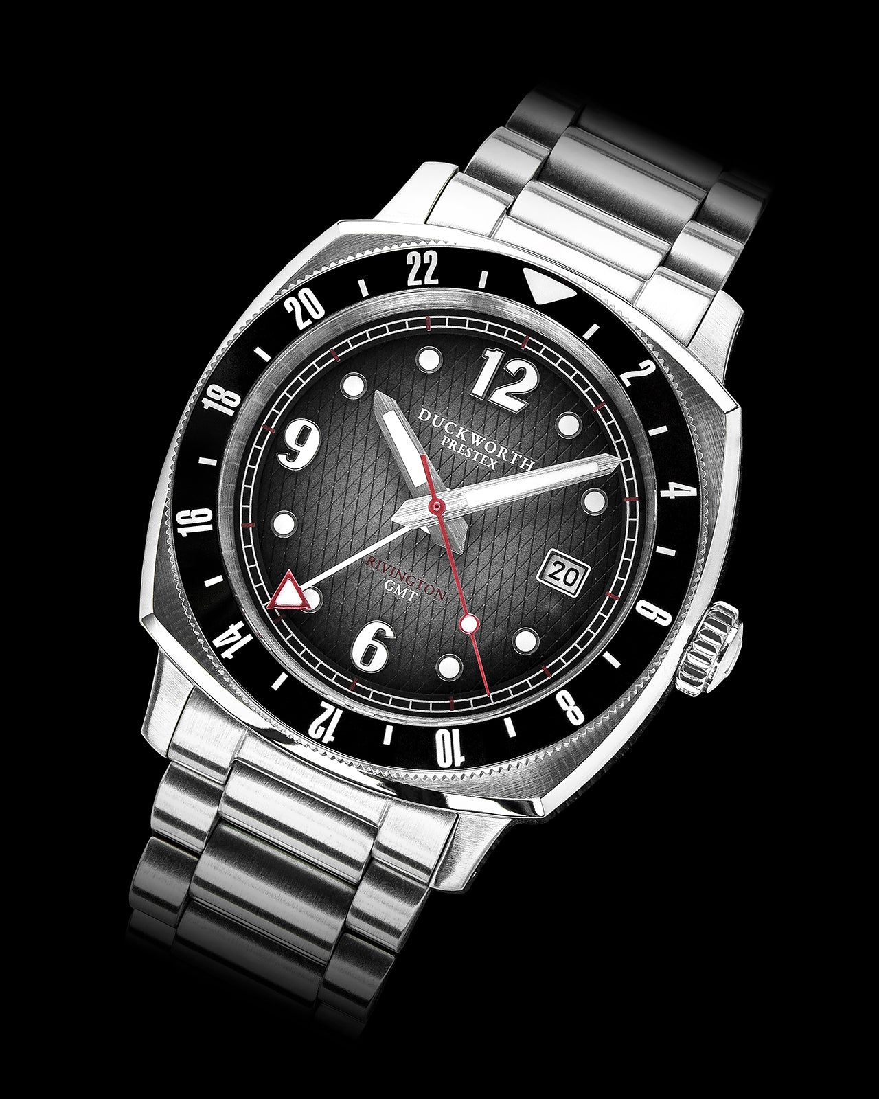 
                  
                    Rivington GMT watch black dial on black rubber
                  
                