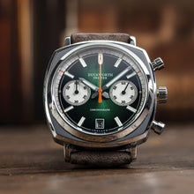 Load image into Gallery viewer, Chronograph 42 green sunburst brown leather
