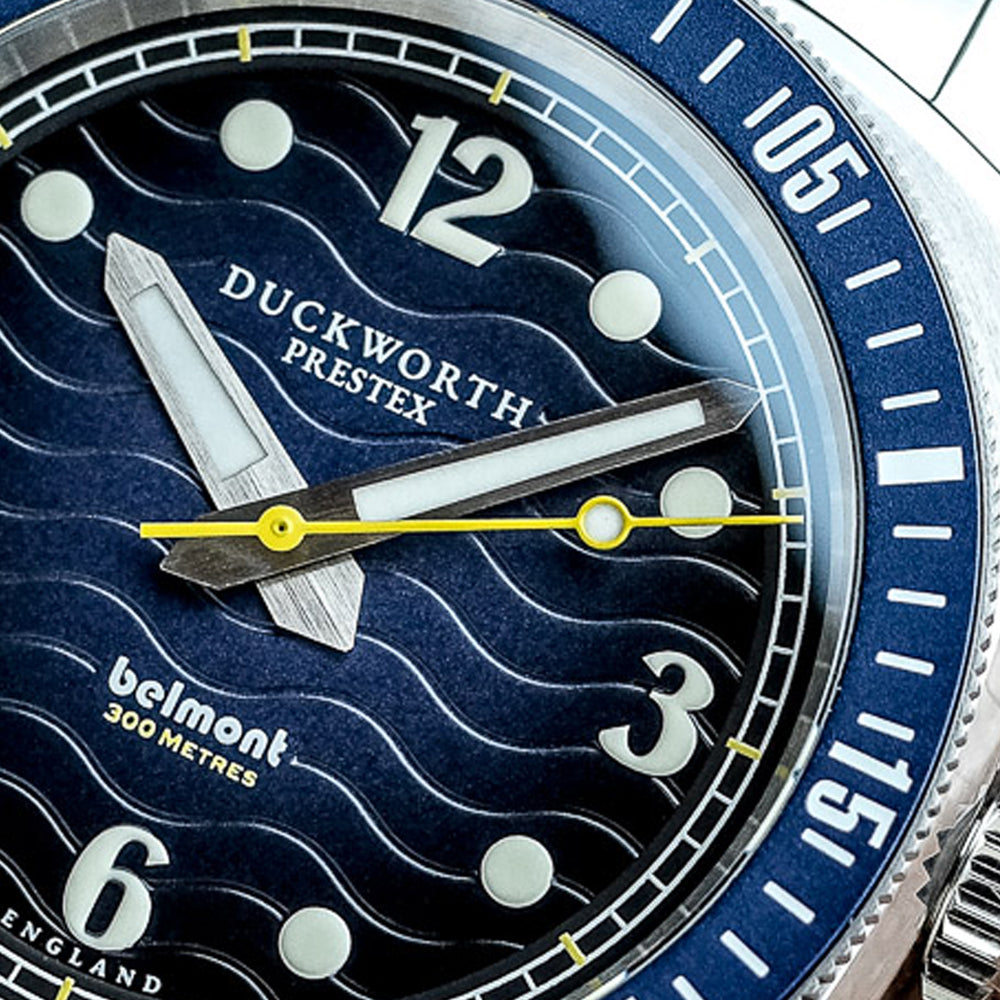 
                  
                    Belmont dive watch blue dial on steel bracelet
                  
                