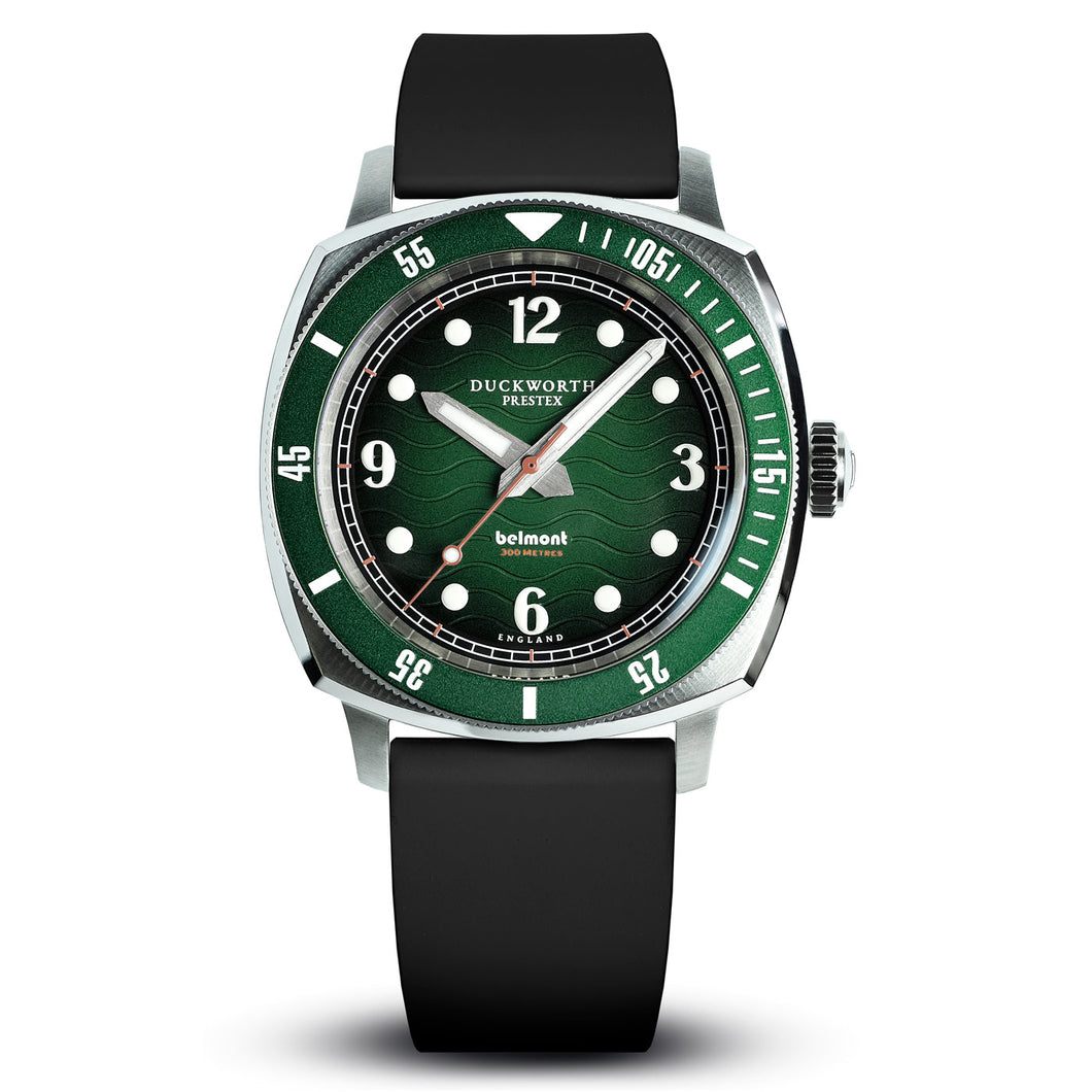 Belmont dive watch green dial on black rubber