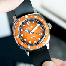 Load image into Gallery viewer, Belmont dive watch orange dial on black rubber
