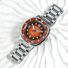 Load image into Gallery viewer, Belmont dive watch orange dial on steel bracelet
